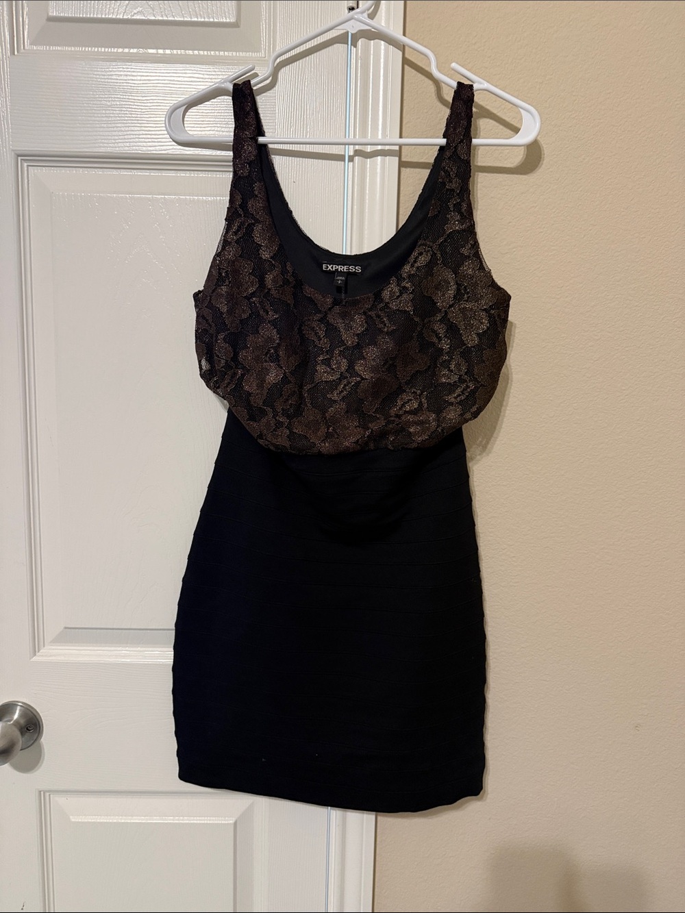Express Black Mini Dress with Metallic Lace Bodice